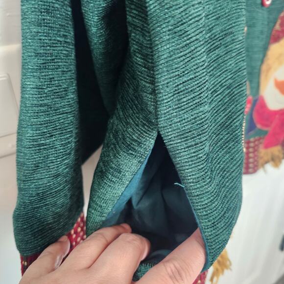 Vintage Christmas Cardigan Womens 2X Green Embroidered Snowman Cottage Granny - Picture 8 of 13